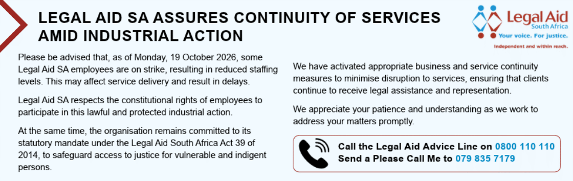 Legal Aid SA ensures continuity of services amid industrial action